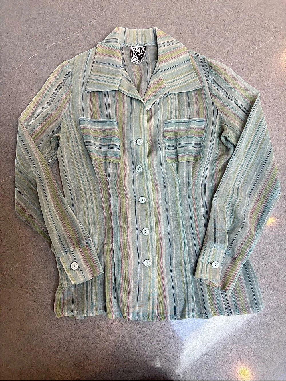 Vintage 70s Joshua Tree Striped Button Down Shirt in Green & Pink Like New
